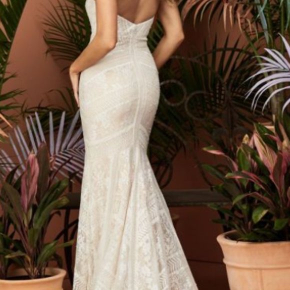 ivory/almond, ivory lace, sequins throughout dress, strapless - Picture 5 of 5